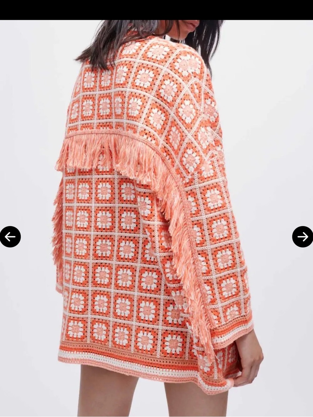 Maje Peach, Orange and Cream Crochet Cardigan with Fringe